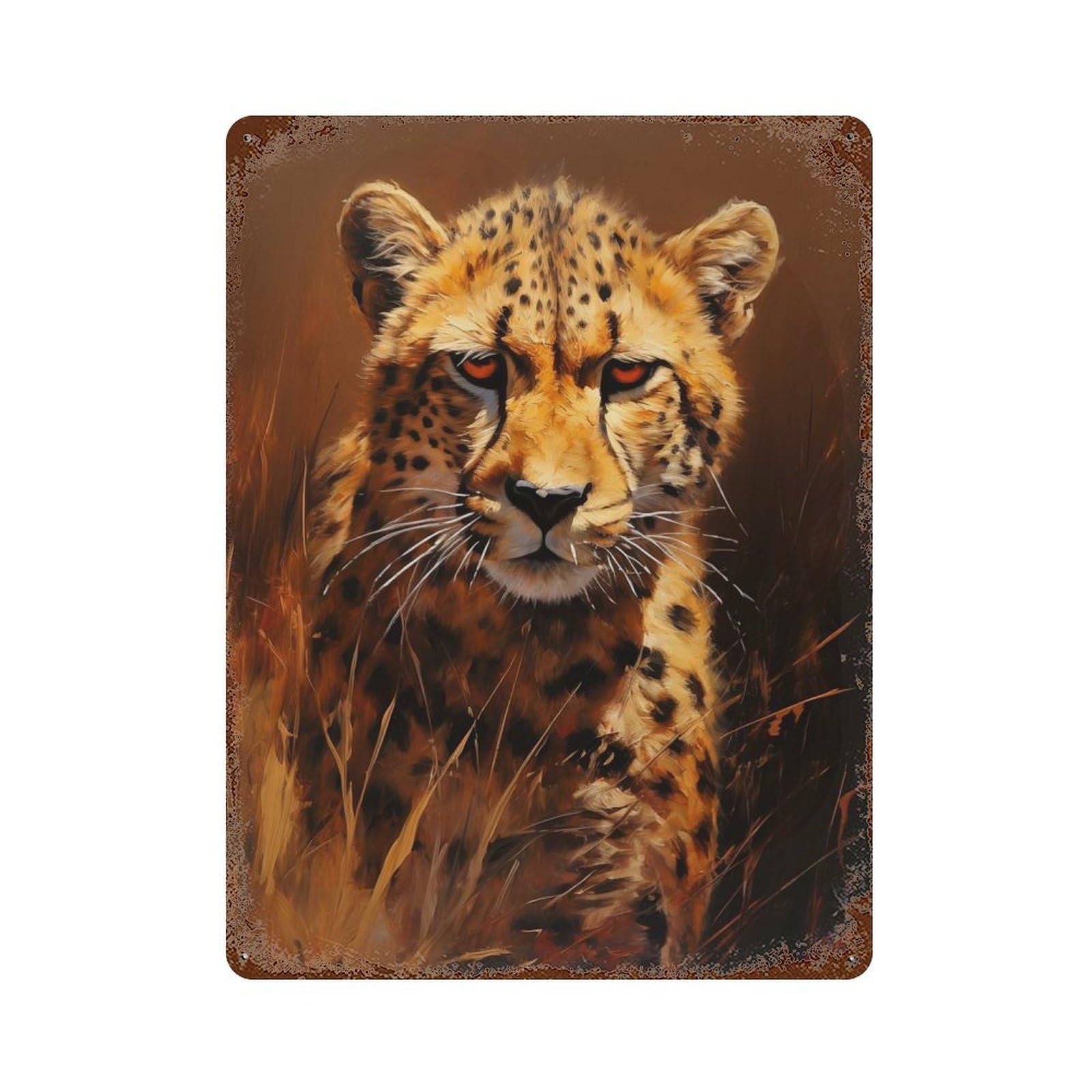 Vintage Rust Metal Sign Cheetah Portrait 15.7"x11.8", Retro Wall Decor for Patio, Garden Room And Bar Decor
