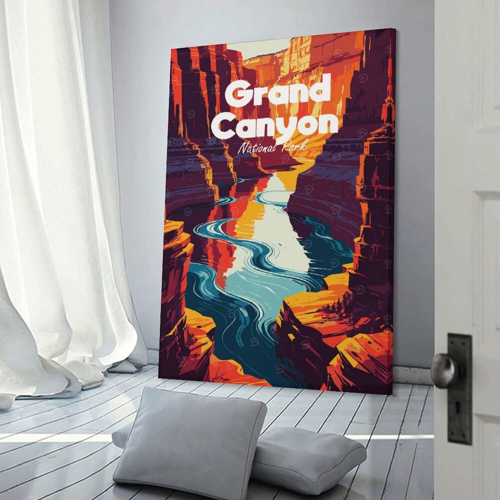 Junmoney Canvas Wall Decor Grand Canyon National Park Illustration(3), 16x24inch(40x60cm), for Restful Interiors, Bedrooms Or Small Rooms, Canvas Wall Decor for Personal Spaces