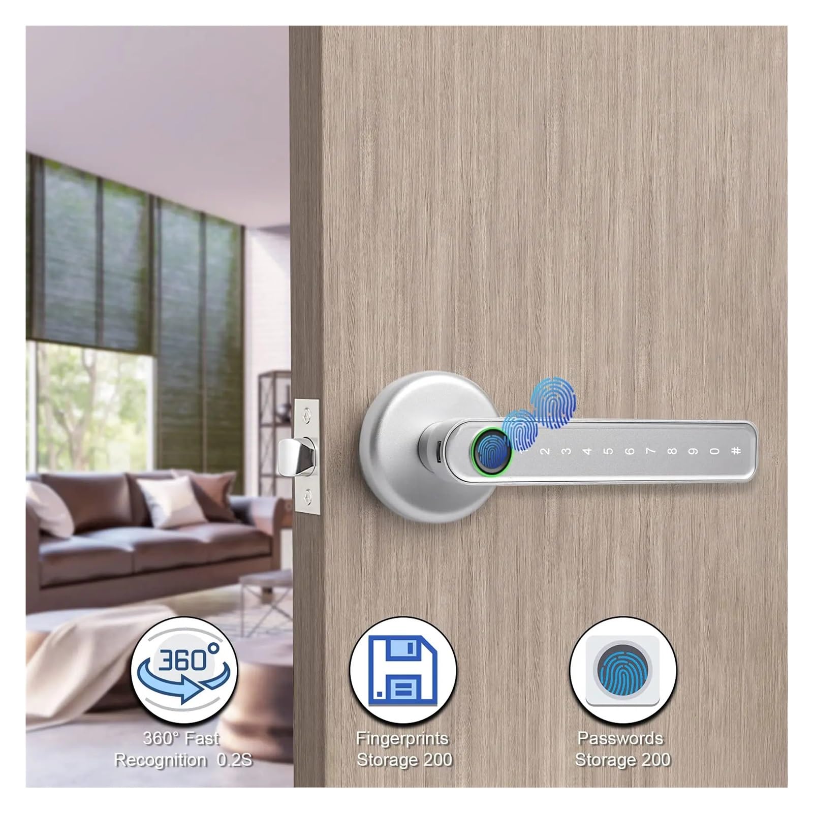 Serratura Smart Serratura Elettronica Digitale Serratura Intellinte Smart Home Impronta Digitale Biometrica For Tuya Password APP Senza Chiave Sblocca Sicurezza Porta Casa Ufficio Appartamento(White)
