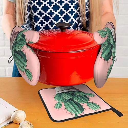 Miniatura 6 de Cactus Oven Mitts and Pot Holders Set of 3 Non-Slip High Heat Resistant Oven Gloves Hot Pads for Kitchen Cooking Baking Grilling BBQ