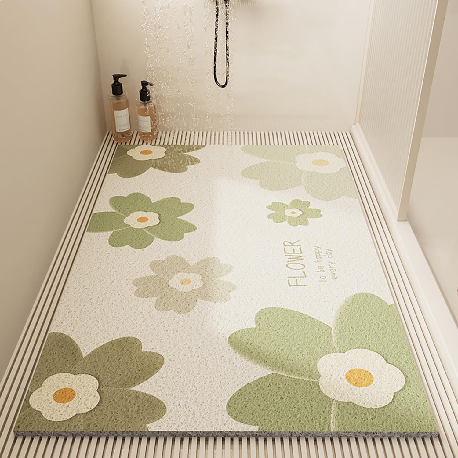 Tapis de Douche Antidérapant 60x100cm,Tapis de Bain Antiderapant avec Trous de Drainage,sans Ventouse,pour Salle de Bain,Baignoire,Floral F