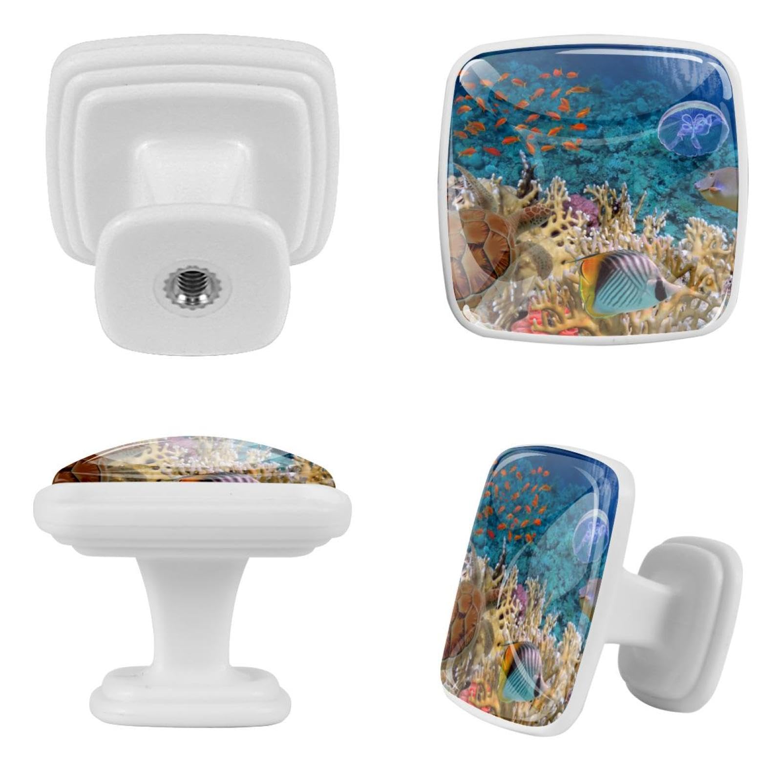 Cassetto quadrato moderno con viti (12 pz) Pesci Mare Subacqueo