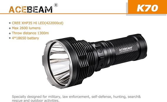 ACEBEAM Combo K70 Flashlight XHP35 HI LED -2600Lm w/ Tiki Mini LE Keychain Light