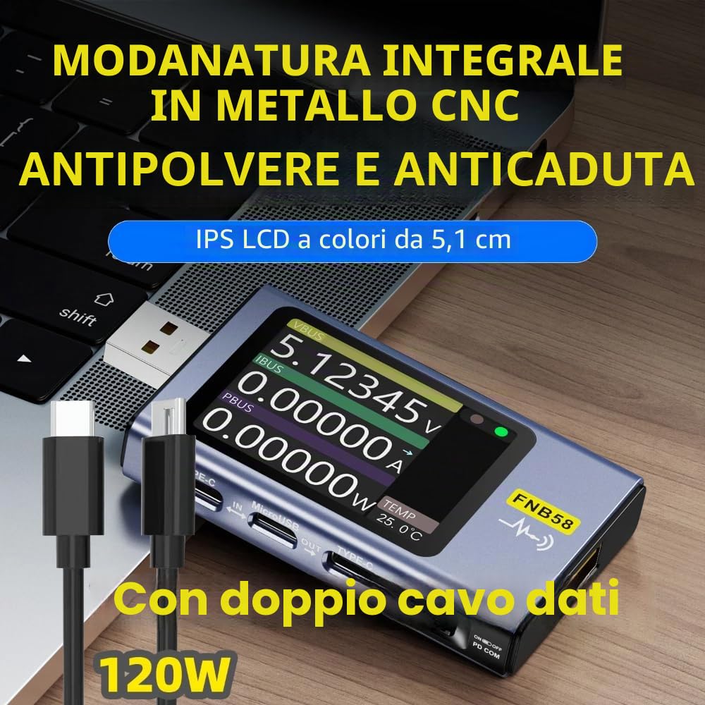 DollaTek FNB58 Voltmetro digitale Amperometro USB Tester TYPE-C Rilevamento rapido della carica Trigger Misurazione della capacità con bluetooth 4-28V Tensione di monitoraggio