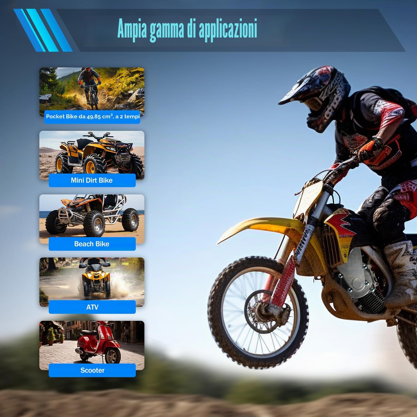 Motore a 2 tempi, 49 CC Motore a Benzina con Catena T8F, Raffreddamento ad Aria a Cilindro Singolo, Mini Motore per ATV Go Kart, Mini Dirt Bike