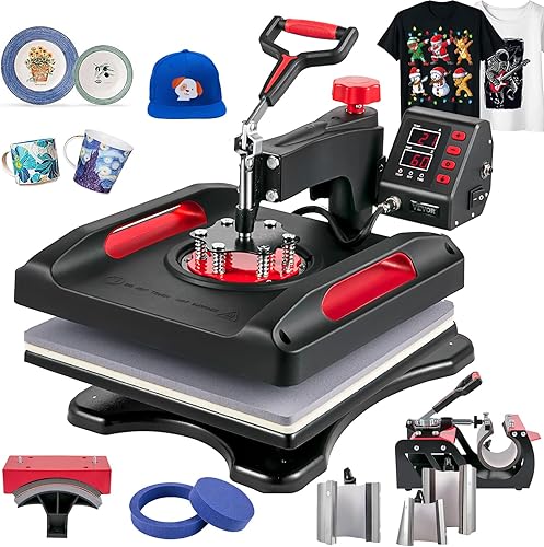 VEVOR Máquina de prensa de calor 8 en 1, máquina de prensa de camisetas de 15 x 15 pulgadas con prensa de vasos, sublimación digital multifunción de