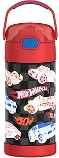 THERMOS FUNTAINER Water Bottle with Straw, 12oz, Hot Wheels | Kids Stainless Steel Insulated Water Bottle, Keeps Drinks Cold Longer for School & Play, BPA-Free