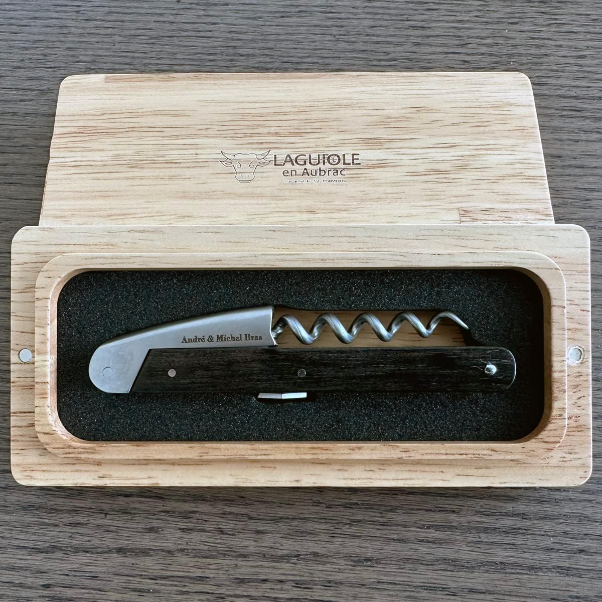 Laguiole En Aubrac Sommelier DeLuxe Waiter's Corkscrew, Andre & Michel Bras Edition, Ebony Wood Handle, Vintage Wine Opener