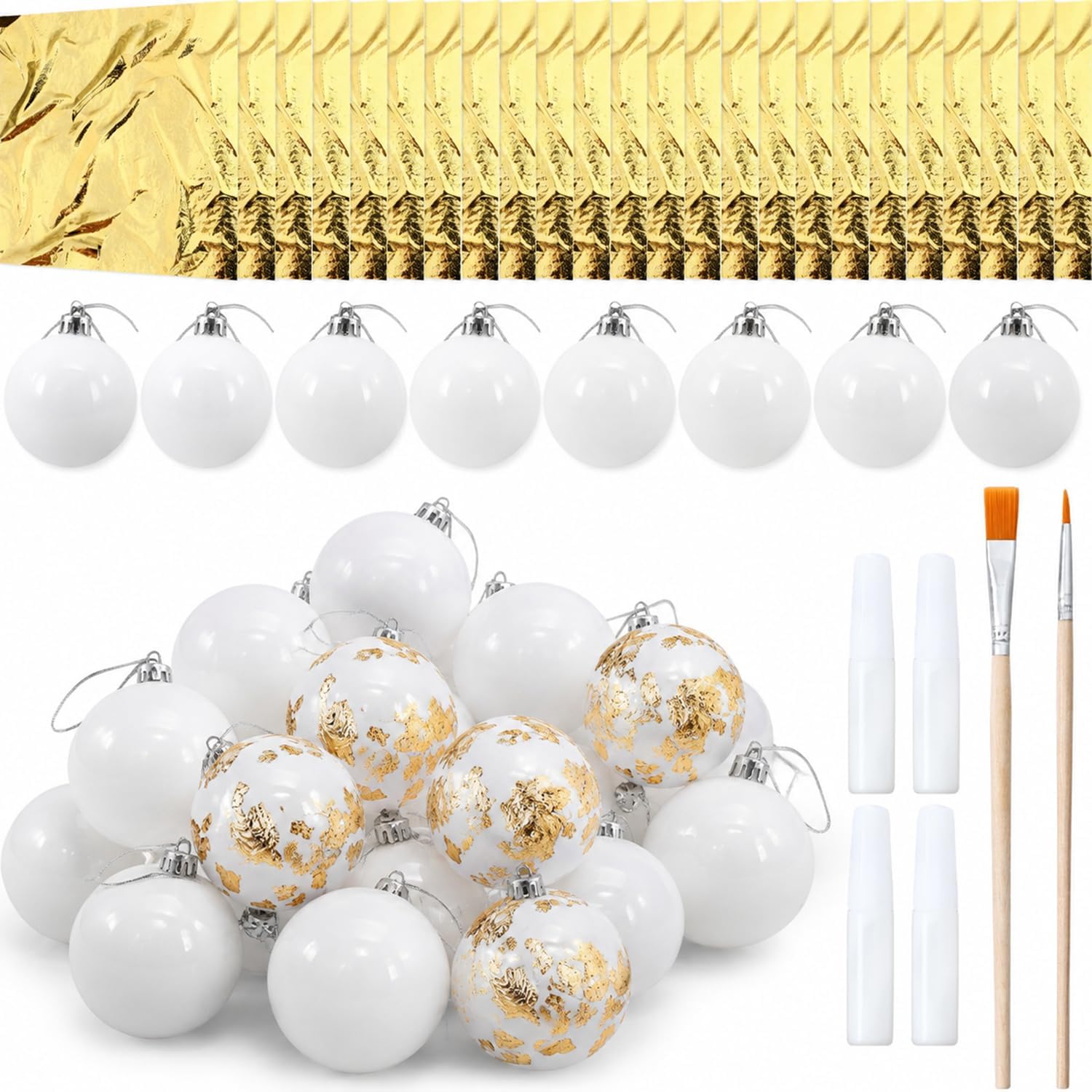 Civaner DIY Gold Leaf Craft Kit, White Christmas Balls