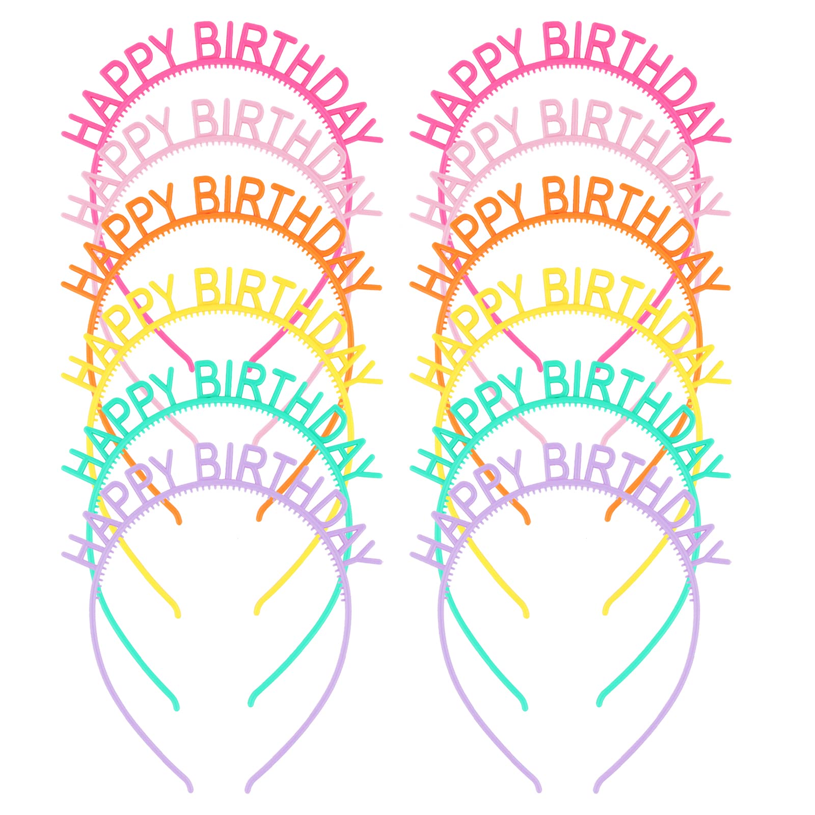 Candygirl 12Pcs Happy Birthday Headbands Girl Birthday Crown Tiara for Women Kids Plastic Hairbands Birthday Gift Party Supplies for Kids and Adults