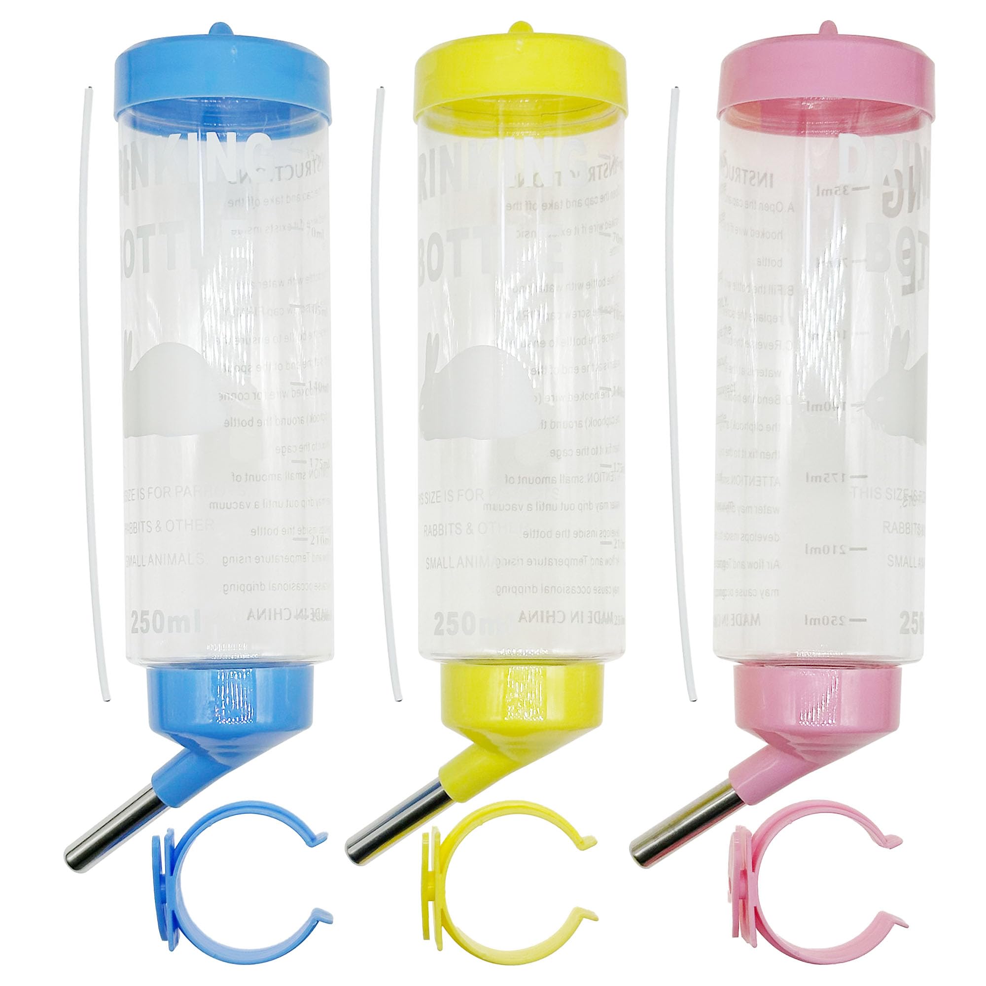 3 Pz Bebedero para Roedore, Dispensador Automático de Botellas de Agua para Hámster, Conejos, Hamsters, Cobayas, 250ml