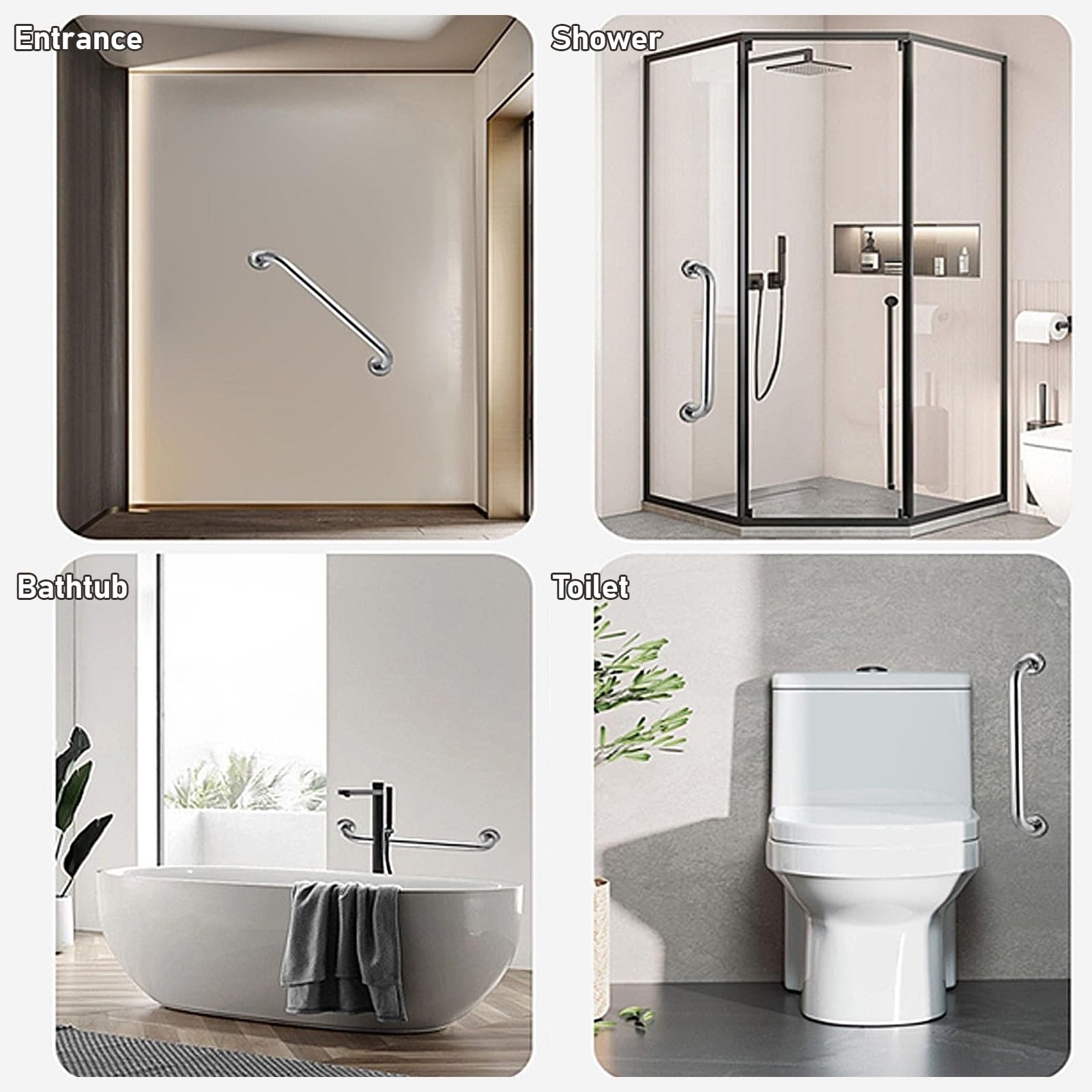 Barra di sostegno antiscivolo a forma di U, in acciaio inox 304, per interni ed esterni, diametro 3,2 cm, capacità di carico 180 kg, lunghezza 50 cm, ideale per bagno e WC (argento)
