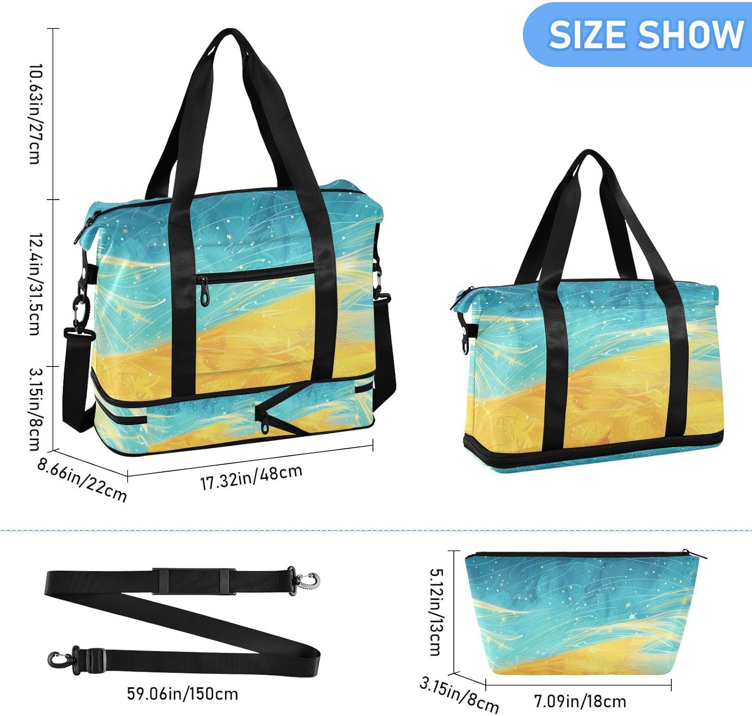 Character with Wheat Field Gym Tote Bag Large Carry On Bag with Adjustable Strap for Trekking Foldable