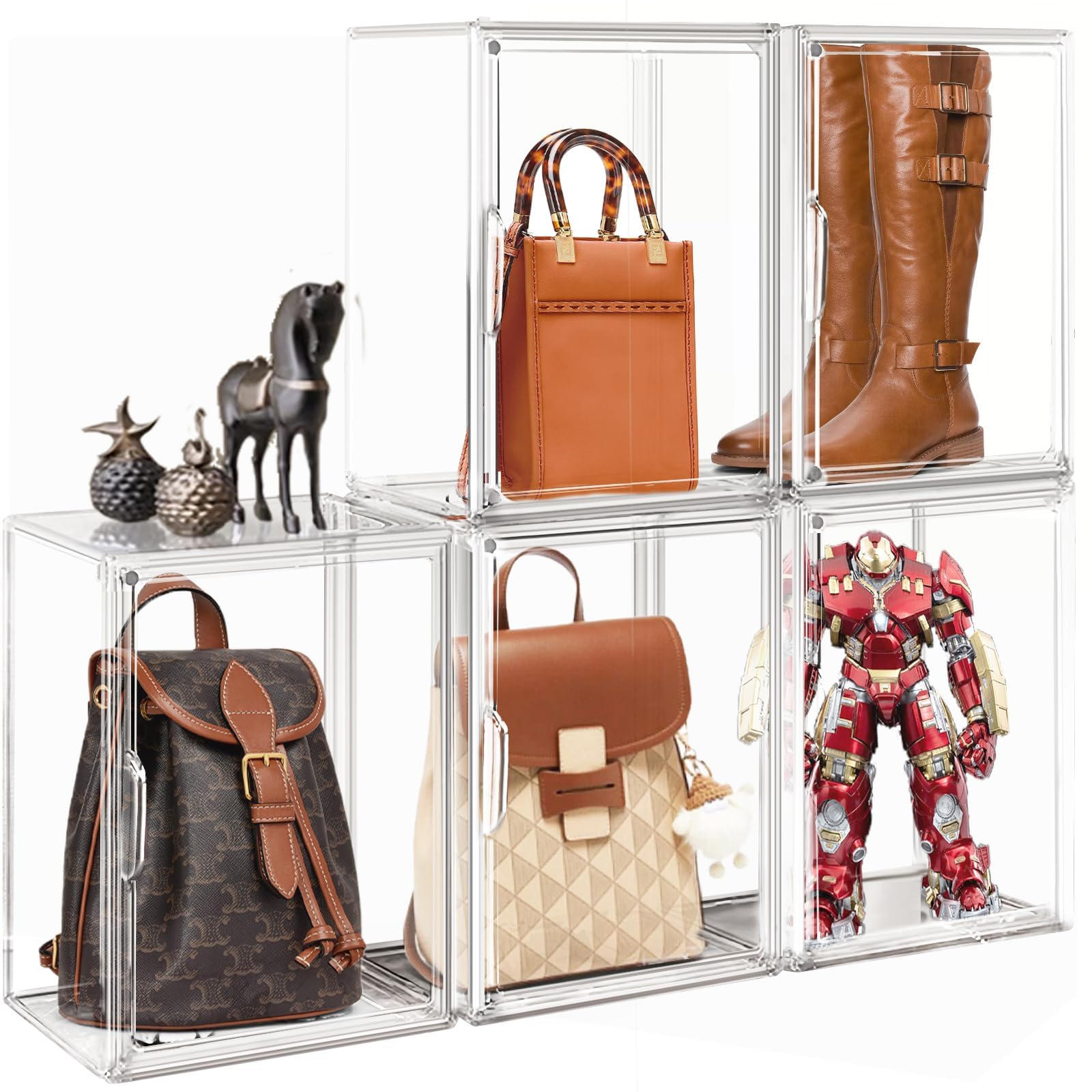 EZJOB 5 Pack XX-Large Box for Tall Boot, Clear Handbag Box, Large Acrylic Shoe Box, Boot Boxes for Tall Boots Sneaker Shoe Display Case for Collectibles Clear Plastic Storage Boxes with Magnetic Lids โ image 1