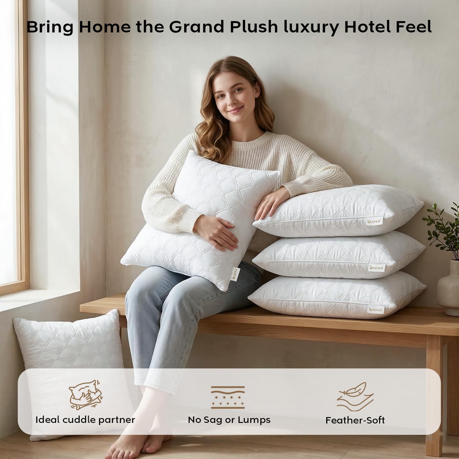 AYKA Microfiber Cushion Filler Set of 2 (16 x 16 Inch) | Soft & Fluffy Sofa Cushions Inserts | Premium Polyester Fiber Throw Pillows for Sofa, Couch, Bed & Living Room Decor | White 4