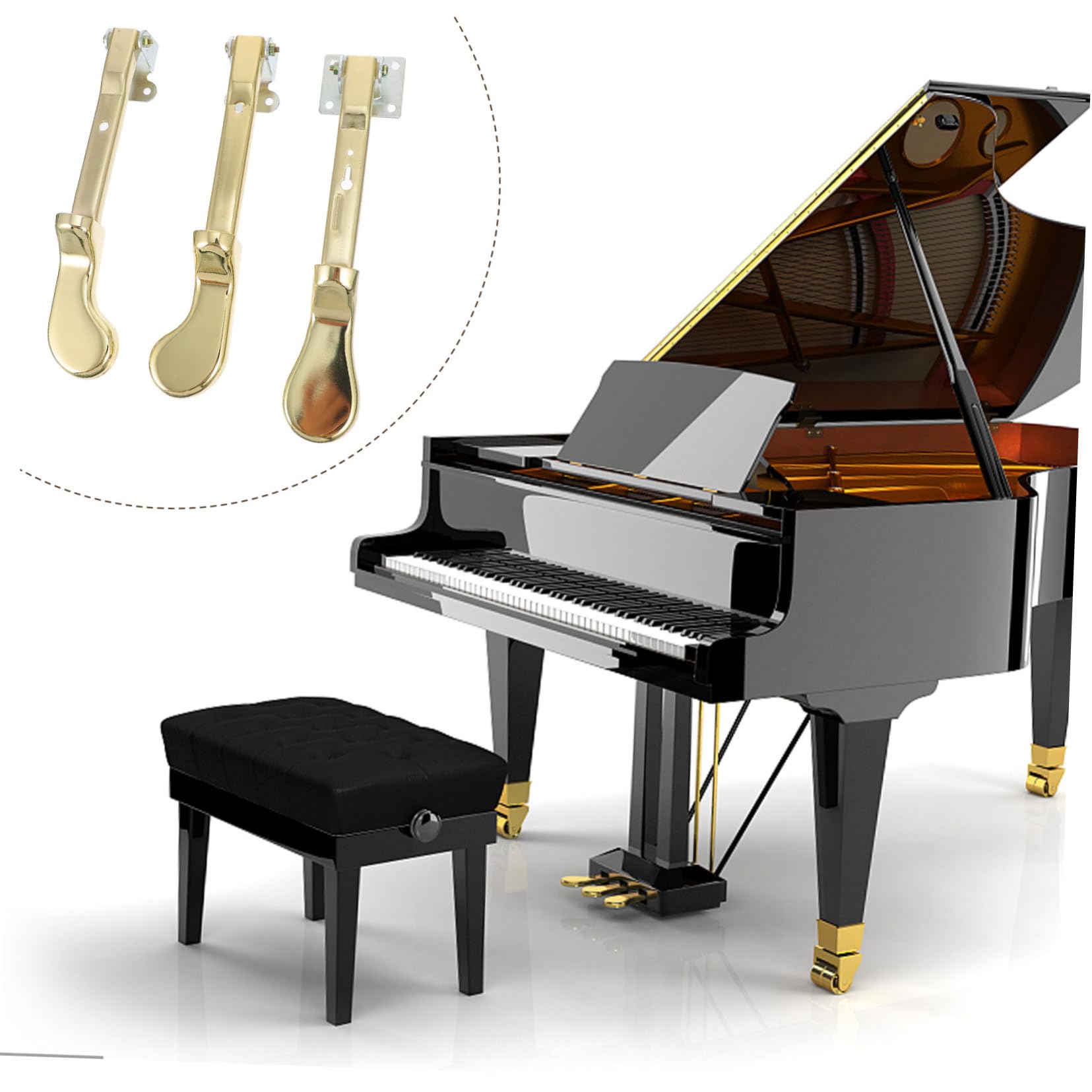Pedale per Pianoforte Verticale Oro in Metallo 3 Pezzi | Anti-ruggine, Uso Professionale e Pratico, Accessorio per Forniture di Pianoforte Verticale