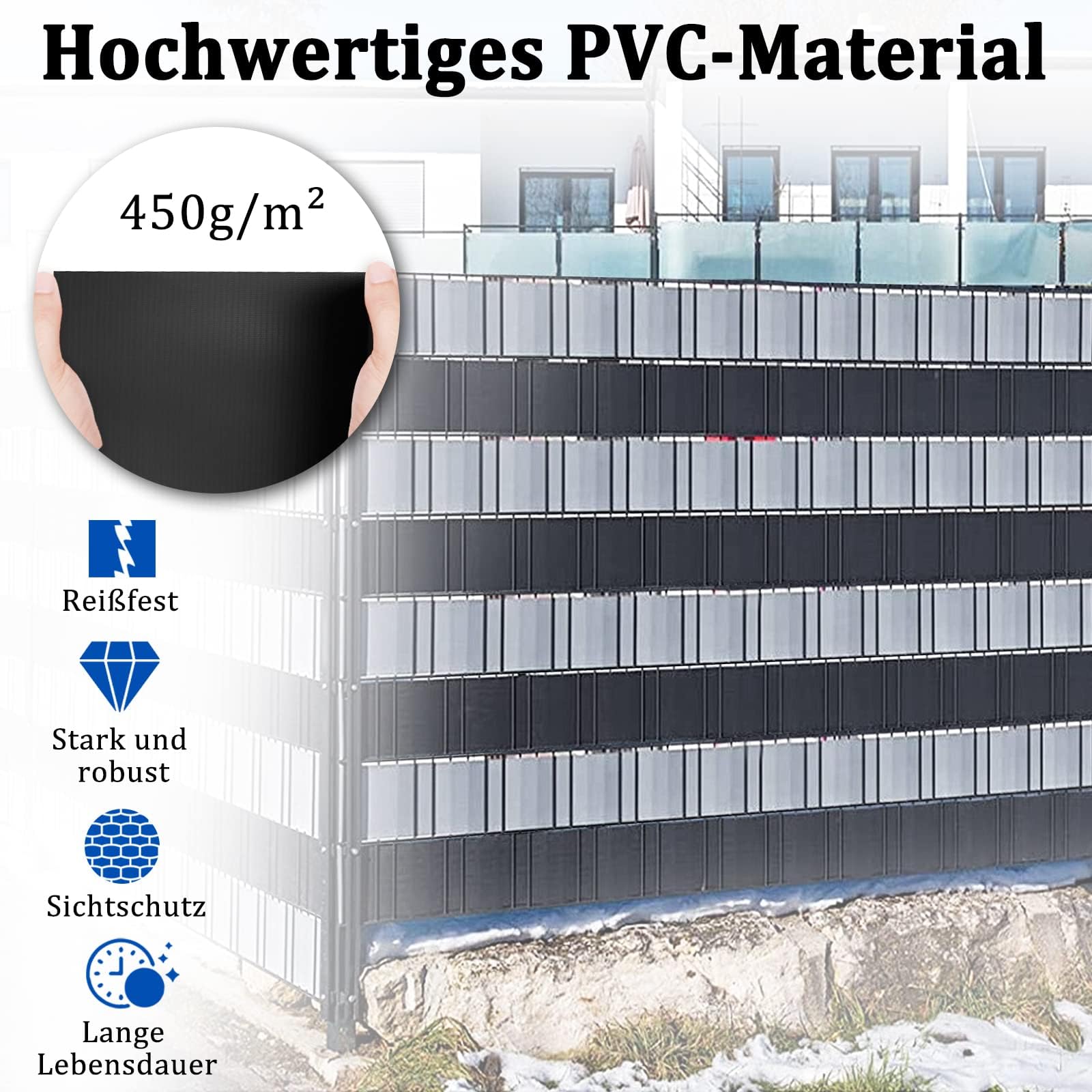 XMTECH Folia maskująca z PCW, pasy maskujące, w zestawie klipsy mocujące, ogrodzenie ogrodowe, ogrodzenie z podwójnymi prętami, 450 g/m², nieprzejrzysta ochrona przed wzrokiem, 70 m x 19 cm,