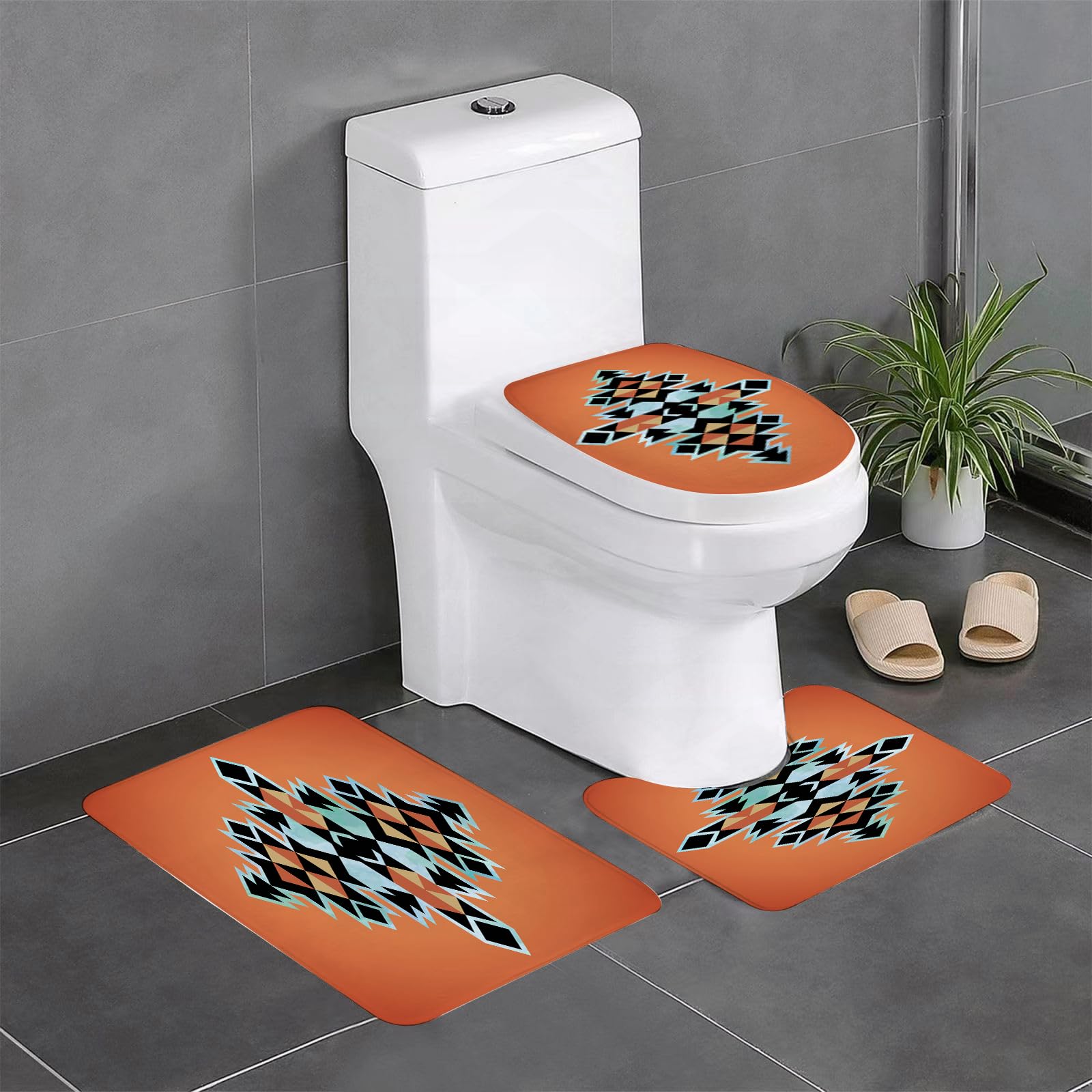 Set di 3 tappetini da Bagno, Lavabili in Lavatrice e Antiscivolo, tappetini in Morbida Fibra Superfine, tribali, Motivi tribali aztechi, Design Etnico Astratto, Elementi tradiziona