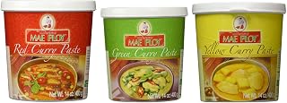 Mae Ploy Red, Green & Yellow Curry Paste Set - Authentic Thai Flavors, Ideal Cooking Gift for Home Chefs