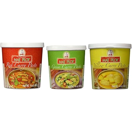 Mae Ploy Red Curry Paste, Green Curry Paste and Yellow Curry Paste Set. Great Cooking Gifts