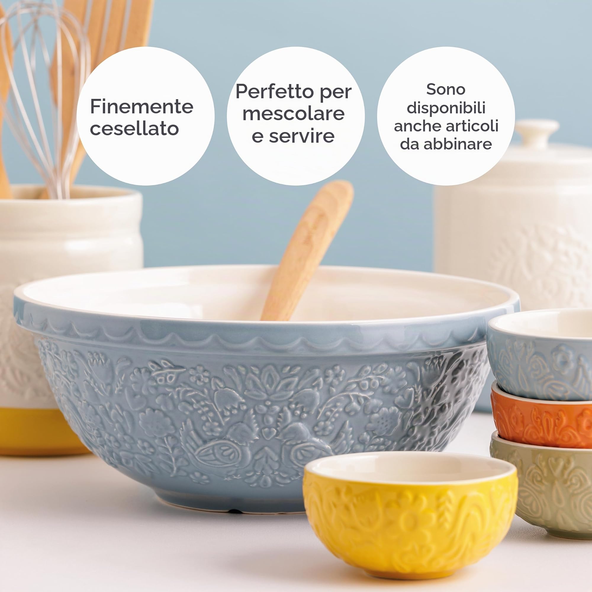 Mason Cash Home to Roost - Ciotola per mescolare 26 cm, 2,7 l, in terracotta con gallina e galletto in rilievo, ideale per impasti, pasticcini, torte e biscotti, lavabile in lavastoviglie e
