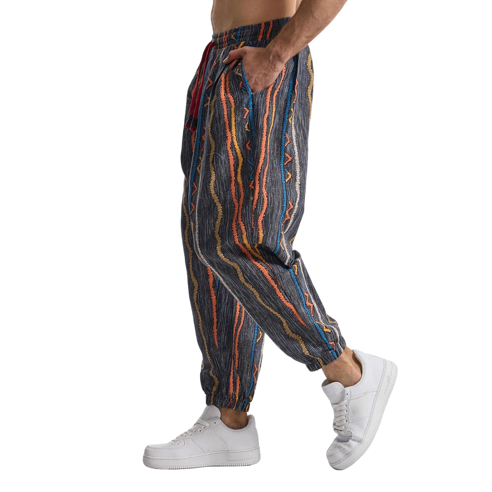 MakingDa Herren-Jogginghose aus Baumwolle mit elastischem Bund, Paisley bedruckter, Hippie-Stil Weite Beinhose, Lockere Passform, bequem für Strand, Spazierengehen, Laufen und Joggen