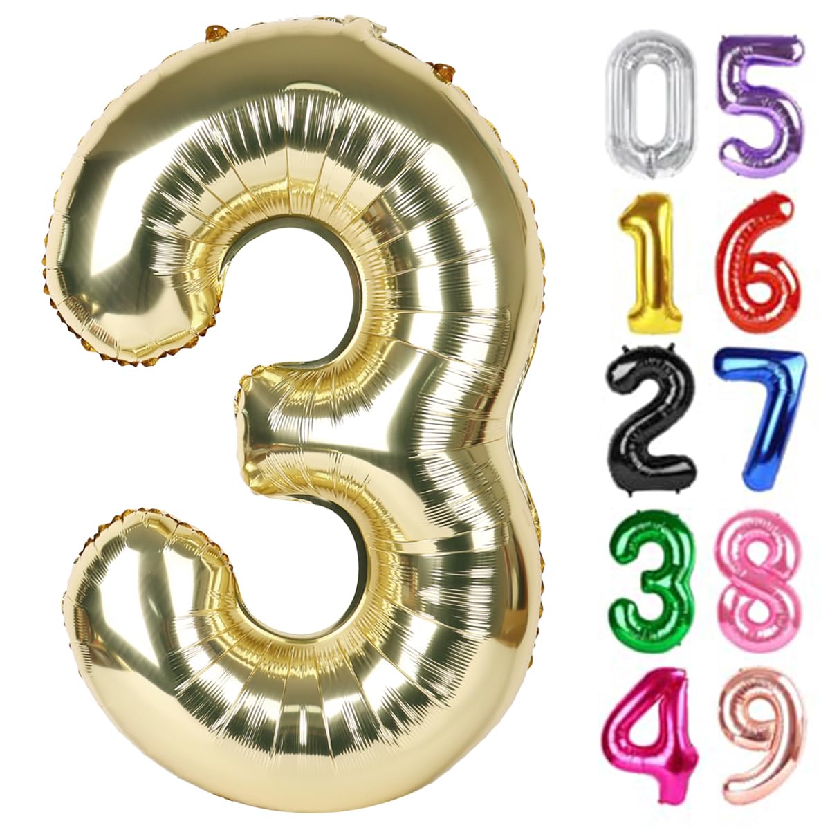 Light Gold Number 3 Balloon 40 Inch, 3rd Birthday Decorations Men Women
