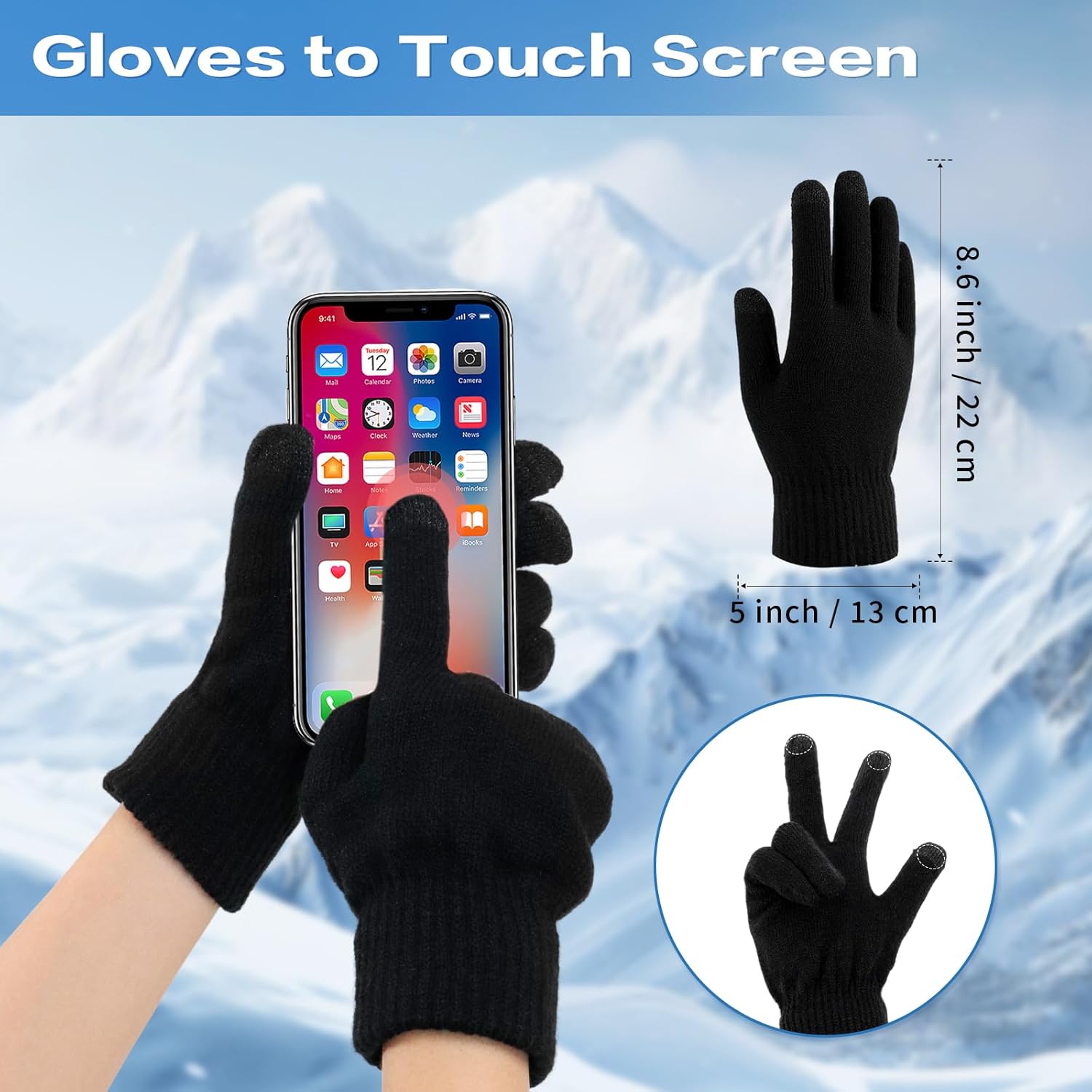 Womens Winter Hat Scarf Gloves Set, Thick Beanie Glove Neck Warmer for Women Men, Warm Winter Stretchy Knit Gloves Hat - Image 4