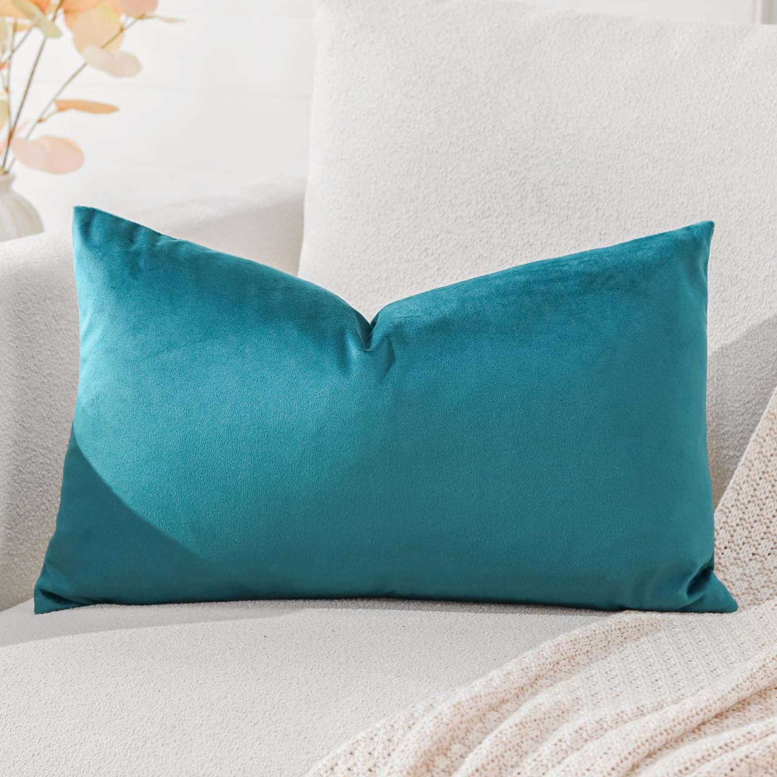 Artscope Velvet Cushion Covers Decorative Square Solid Color 30x50cm for Home Decor Sofa Bedroom Car Blue Green
