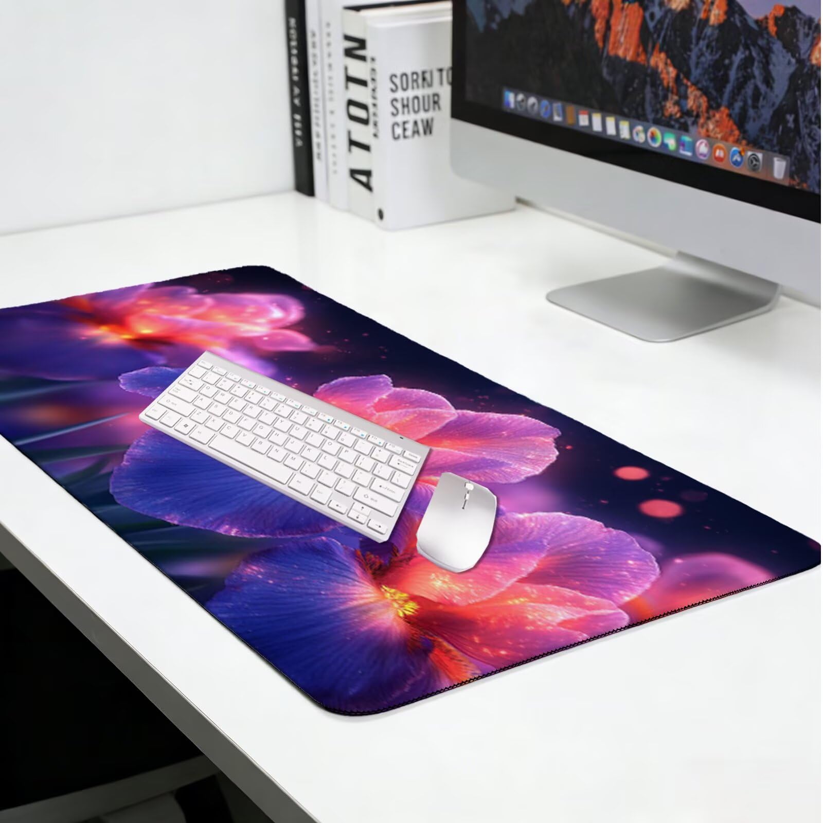 Podkładka pod mysz do gier XXL XXL, 100 x 50 cm, duża podkładka pod mysz, abstrakcyjna, rozszerzona podkładka na biurko, pod klawiaturę, kwiat, z antypoślizgową gumową podstawą, zszyte krawędzie