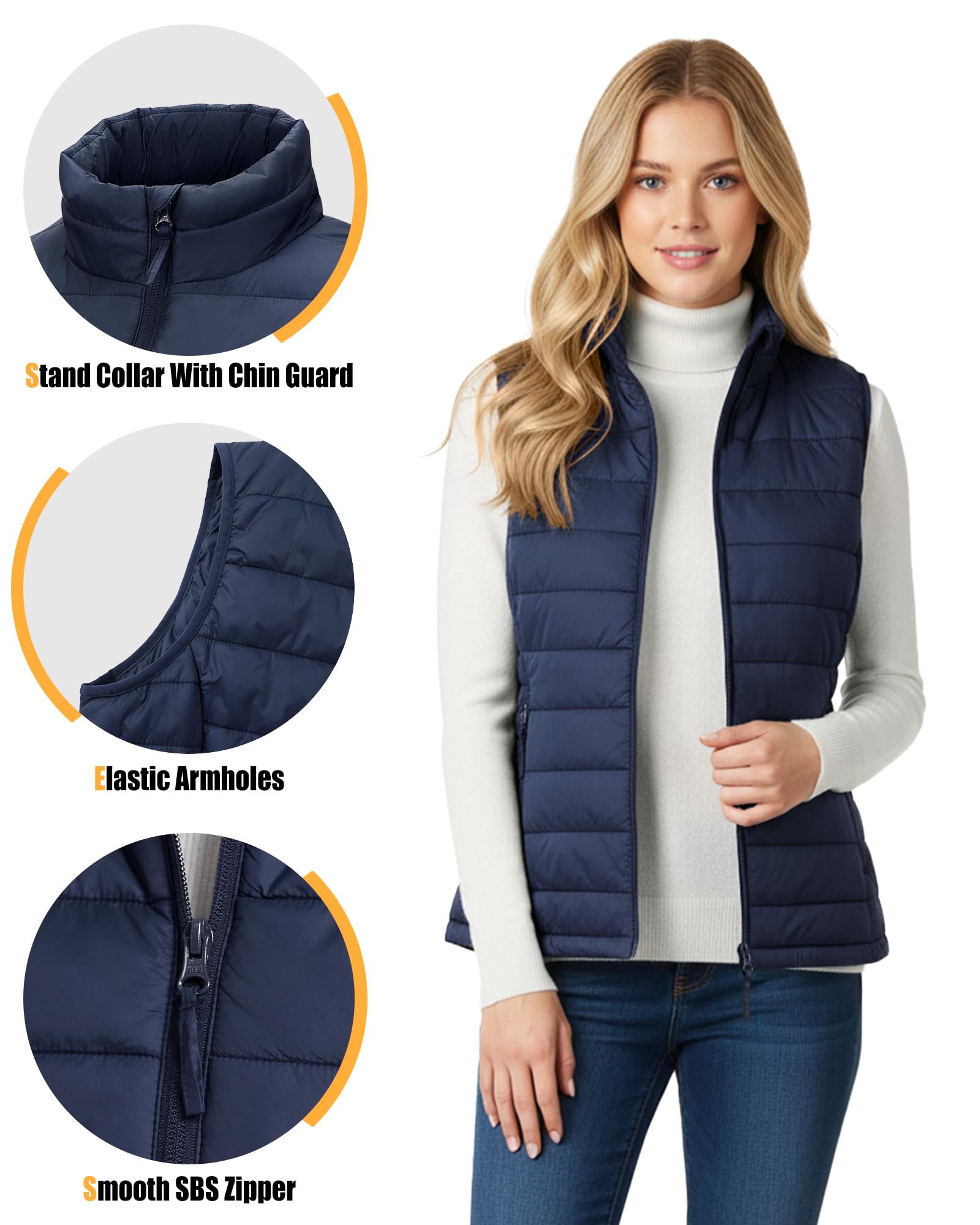 Outdoor Ventures Gilet matelassé pour femme - Gilet de transition pliable - Doublé - Hybride - Gilet de sport chaud - Gilet de cyclisme avec col montant pour la randonnée et le camping