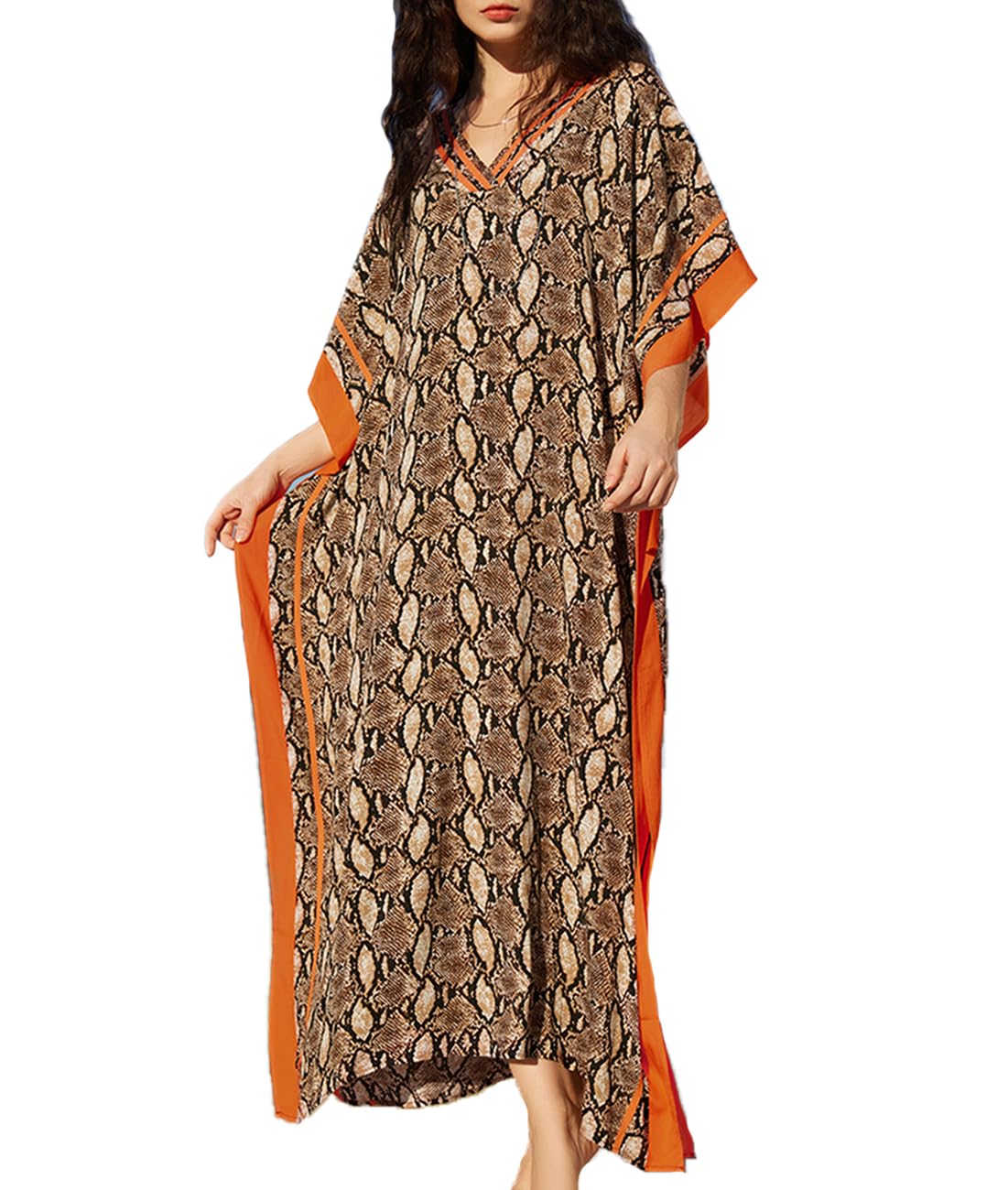 Snyemio Kaftan Vestido Largo Playero Mujer Maxi Pareo Verano Tunica Boho Talla Grande Kimono Estampado