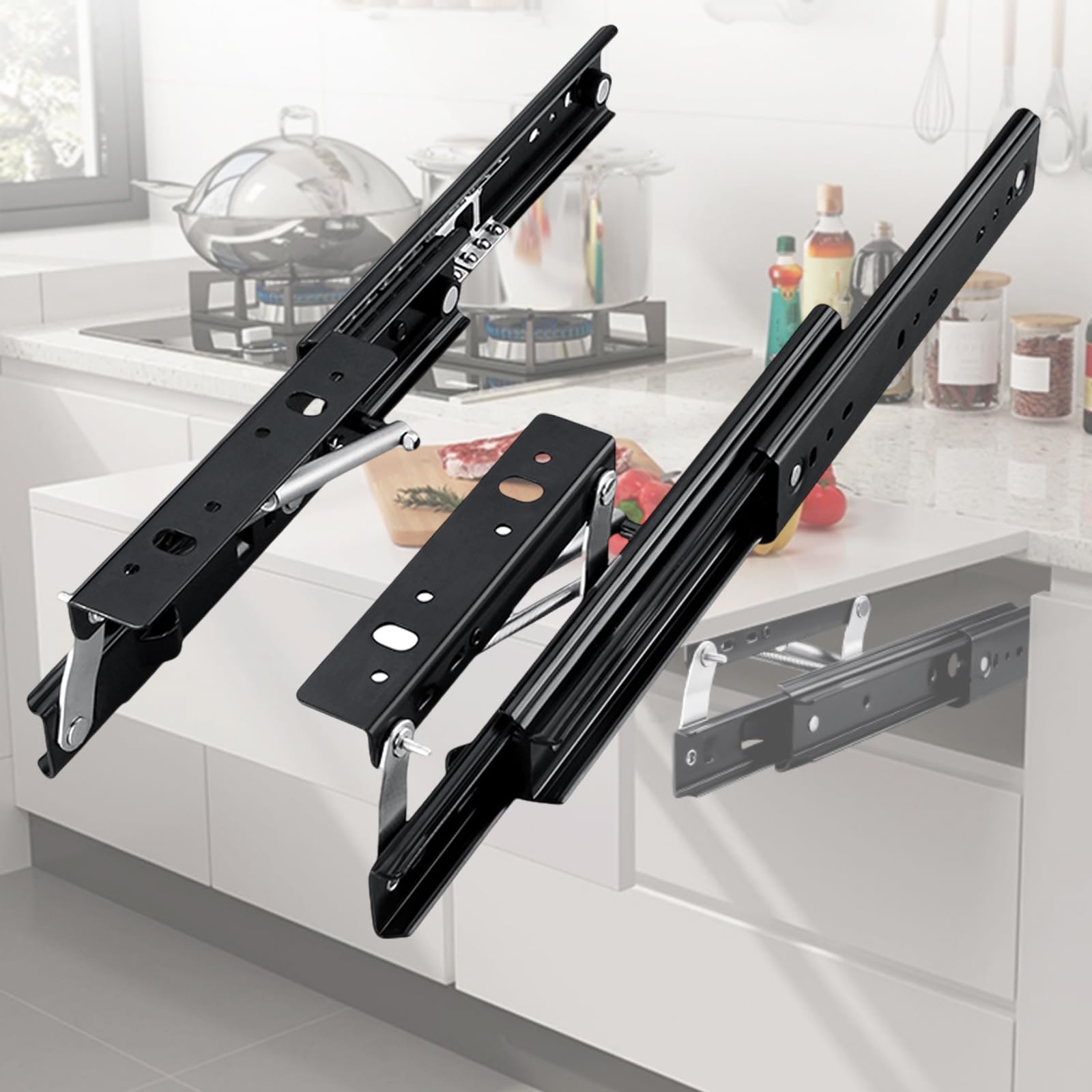 Cammeciso Lift Table Drawer Slides,Extendable Table Rail Drawer Slide,Side-Mount Extension Heavy Duty Drawer Slides,Concealed Soft Close,Ball Bearing,for Desk,Workbench,Dining Table(1 Pair)