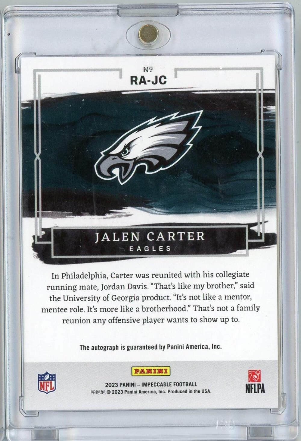 2023 Panini Impeccable Jalen Carter #RA-JC /99 Rookie Autographs Auto Rookie RC Football Card