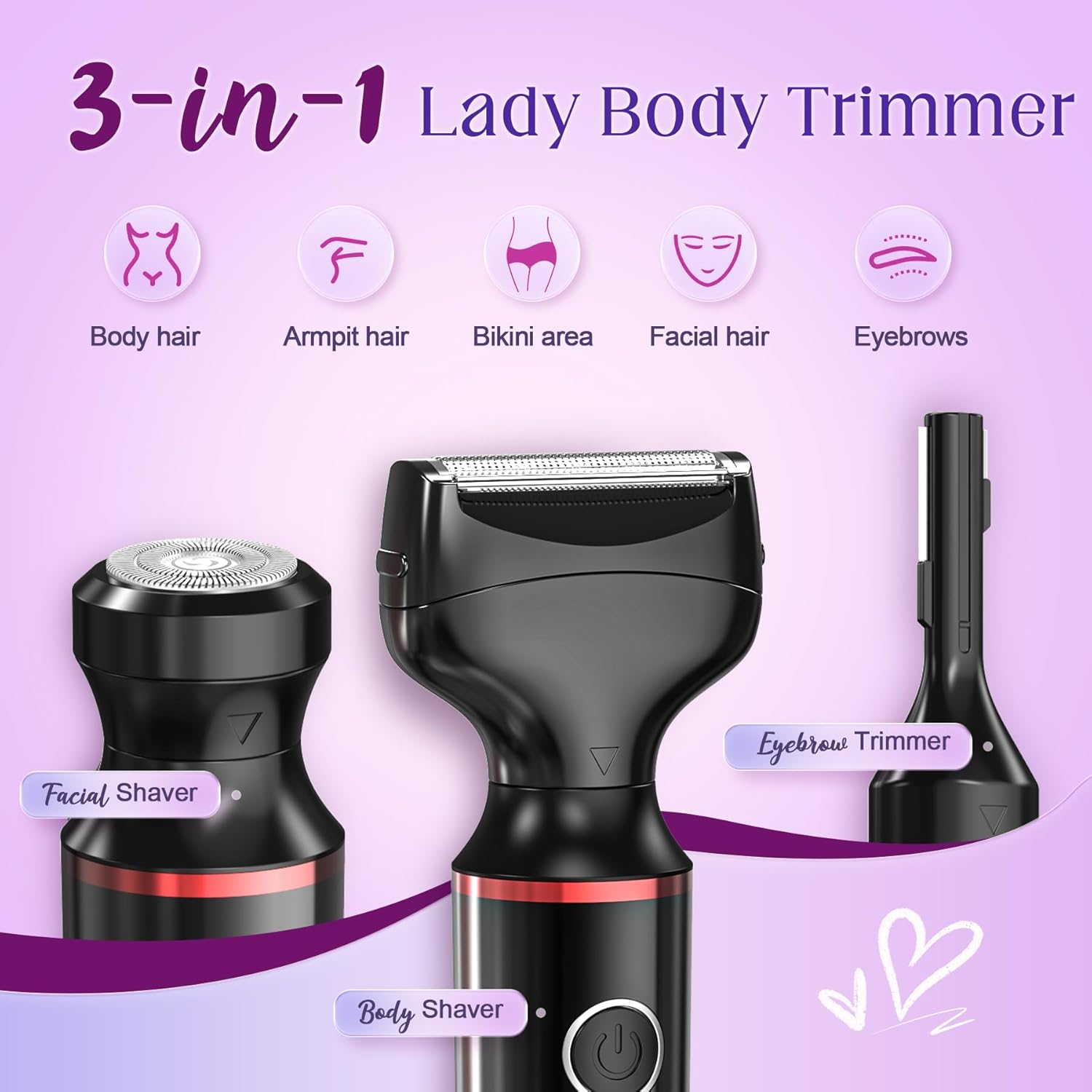 Electric Razors for Women, 3 in 1 Womens Electric Leg Shaver Cordless Painless Facial Hair Removal for Arms, Underarms, Eyebrows Bikini Trimmer, Portable and Safe Wet and Dry Use Women Shaver - Image 7