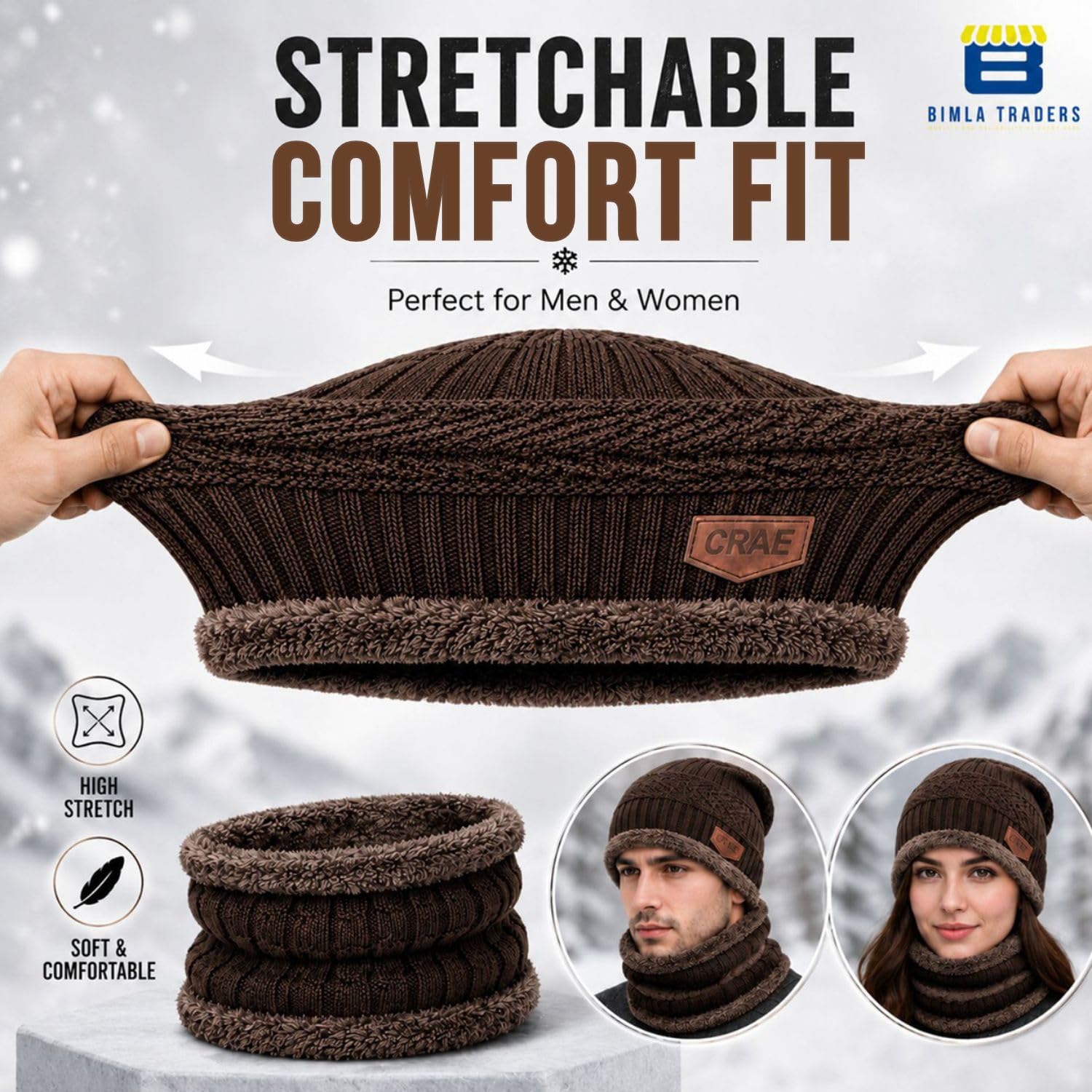 BTfash Mens Sports Winter Beanie Hats Scarf Set Warm Knit Hats Skull Cap Neck Warmer with Thick Fleece Lined Winter Hat & Scarf (2 Piece Combo) (Brown) 3