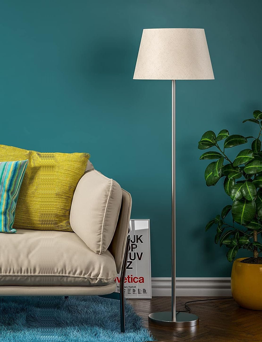 DEZIN KRAFT Floor Lamp Standing Modern Silver Lamp shade for Living