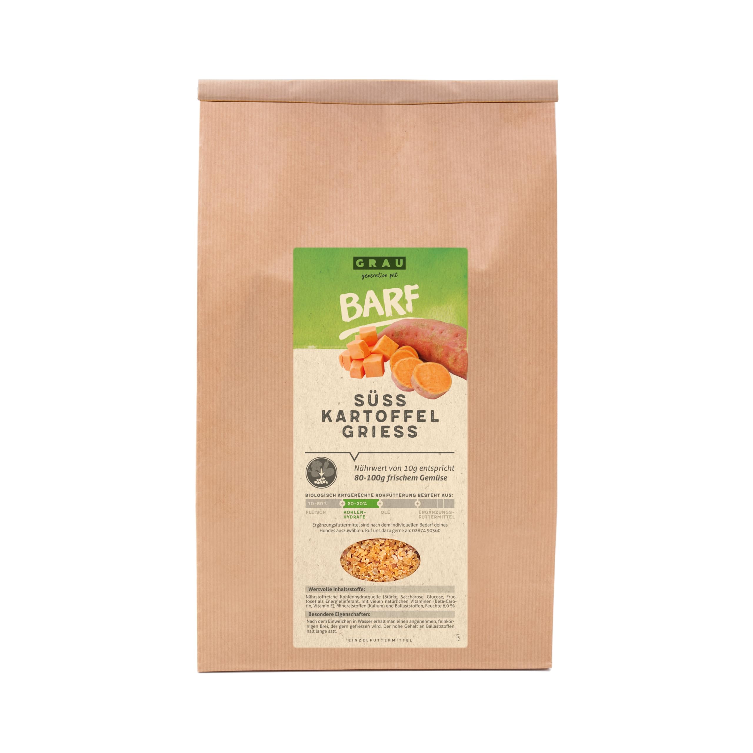 GRAU - the original - Dehydrated vegetables for BARFing - for dogs - Sweet potato semolina (1 x 1,2 kg)