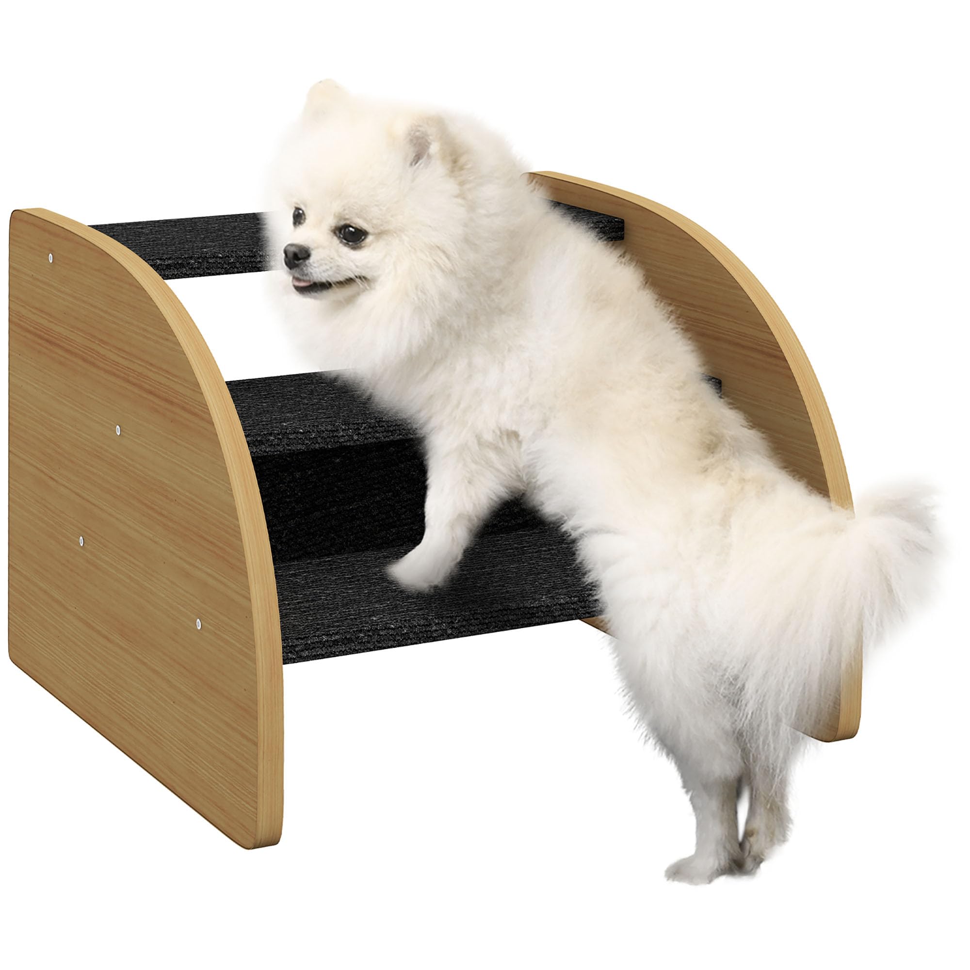 PawHut Gradini 3 gradini per divano e letto, pannelli laterali quercia | Scale leggere per animali, piedi antiscivolo per cuccioli piccoli, facile montaggio