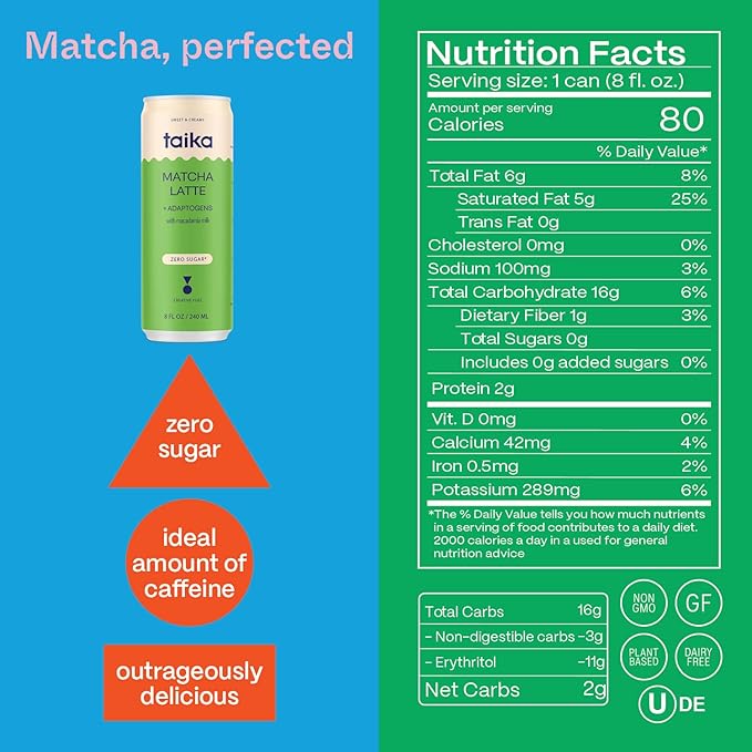 When it comes to Taika Matcha Latte, quality and sustainability are at the forefront. Made with organic ingredients and employing ethical production practices, you can be confident that you are consuming a clean and natural product. The convenient canned packaging makes it perfect for on-the-go enjoyment. Whether you need a quick pick-me-up in the morning or a relaxing beverage in the afternoon, Taika Matcha Latte is the flavorful and convenient choice that provides a unique blend of organic ceremonial grade matcha, ashwagandha, lions mane, and l-theanine. Experience the delicious taste and potential benefits of this invigorating beverage today.