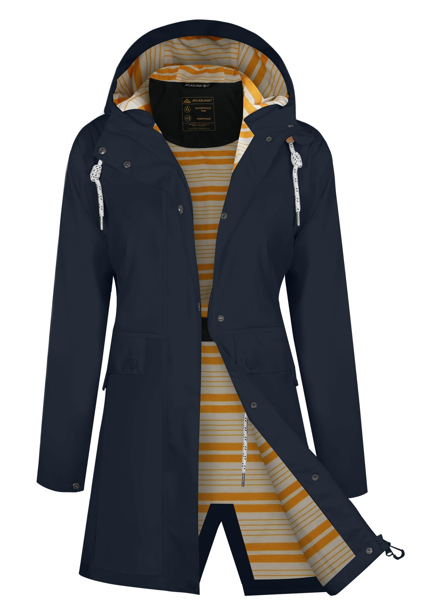 ATLASLAVA Regenjacke Damen Lang Wasserdicht Regenmantel mit Kapuze PU Trenchcoat für Outdoor Wandern Camping S-XXL