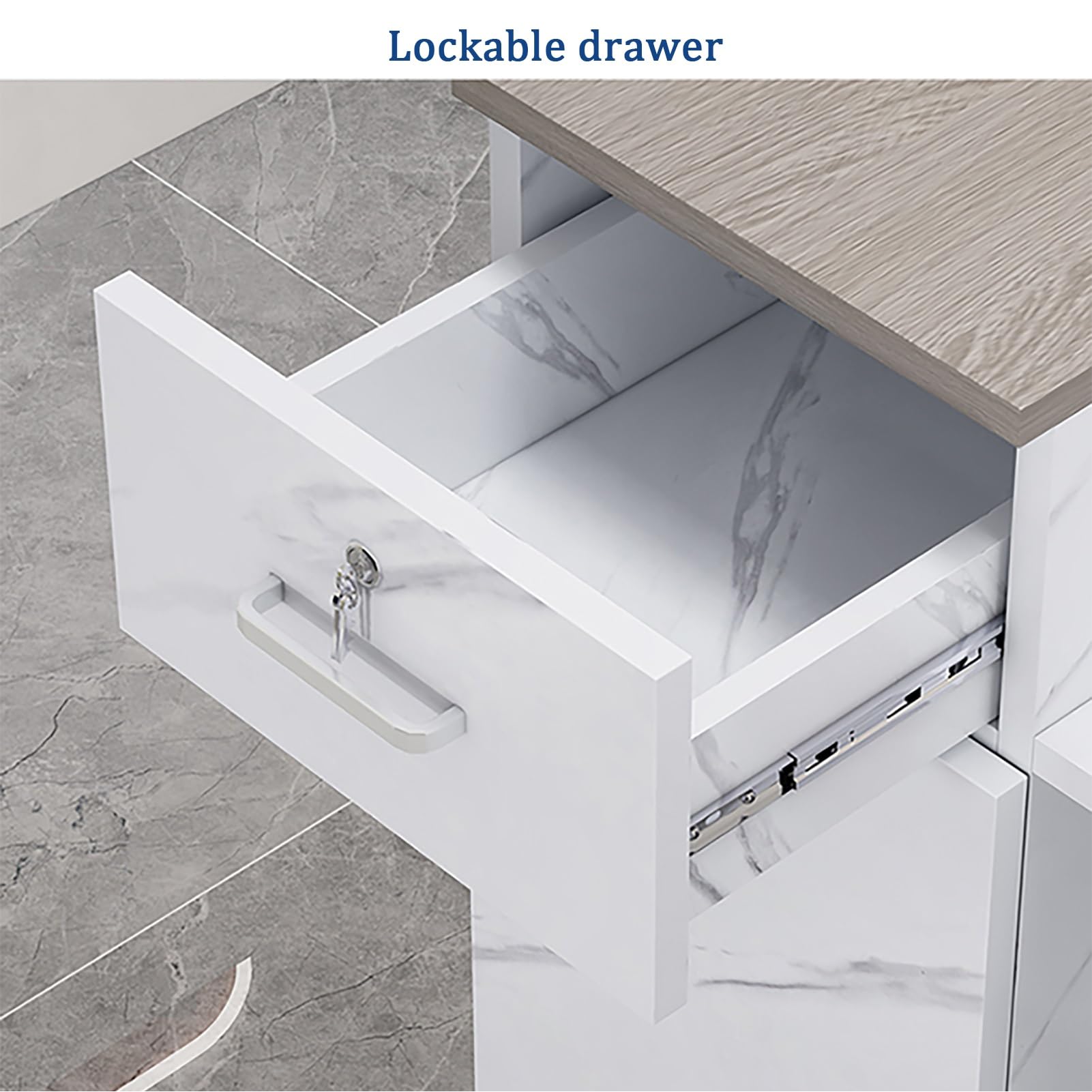 Générique Bureau d'accueil Moderne en Forme de L, Table de réception, comptoir de Caisse avec tiroir verrouillable et Plateau pour Clavier (Blanc E, 100 x 45 x 100 cm)