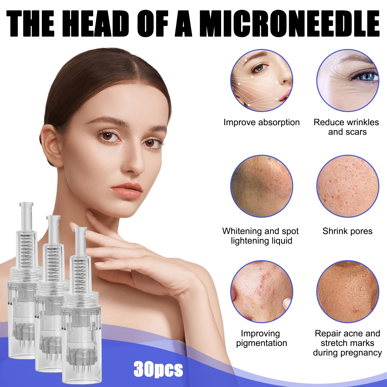 30 pezzi Microneedling: 12 Pins Microneedling Aghi di ricambio Microneedling, Sostituzione Derma Pen Microneedling Teste di ricambio per la rimozione di acne, cicatrici e pieghe dell'obesità
