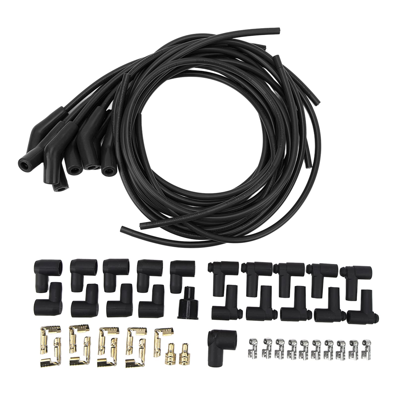 Cosiki Set cavi di accensione, diametro candele 8,5 mm, set cavi di accensione con copertura antipolvere per veicoli a 8 cilindri (nero)