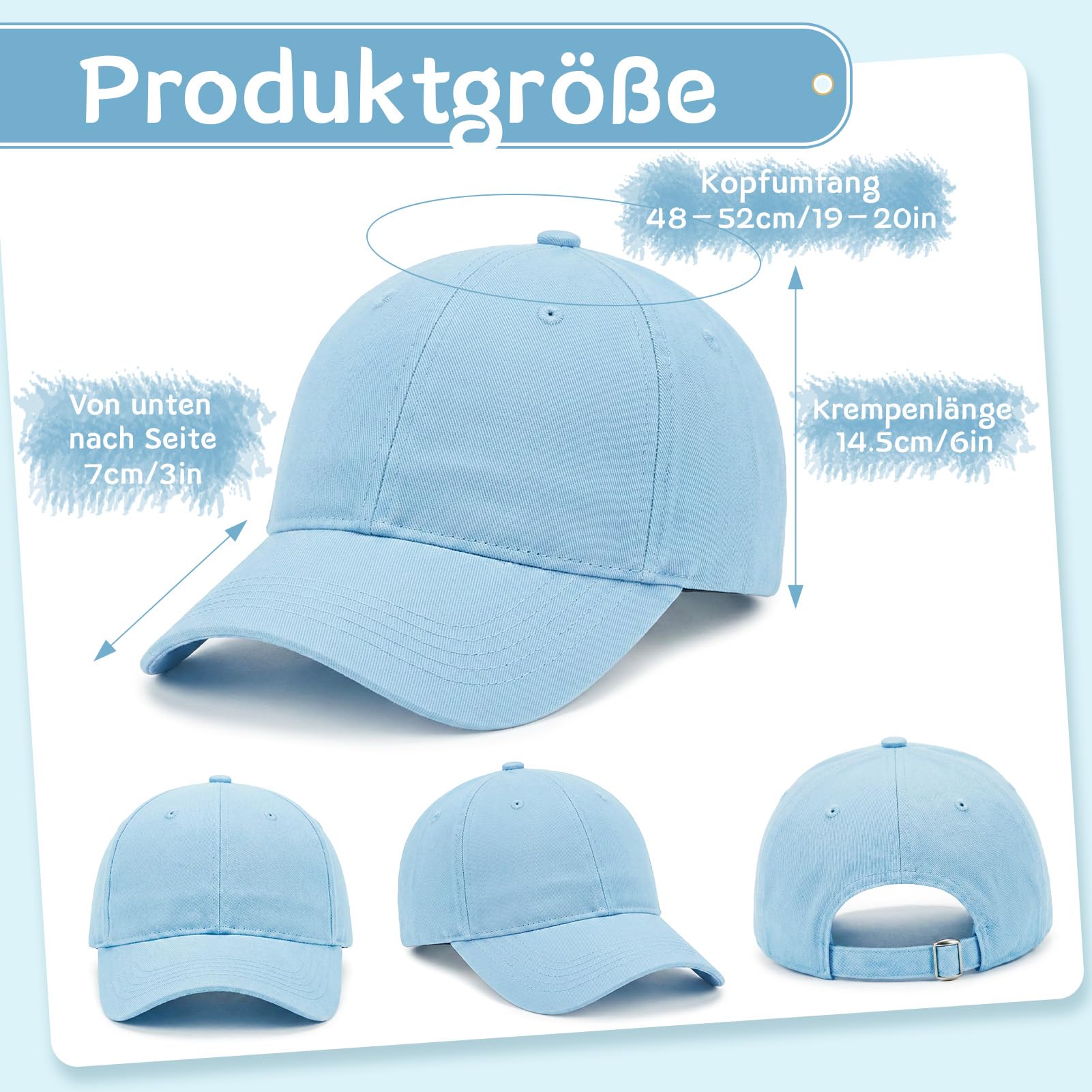 Utensilsto Lot de 3 casquettes de baseball pour enfants, réglables, en coton, couleur unie, protection solaire, légère, légère, pour les voyages, le golf, le tennis