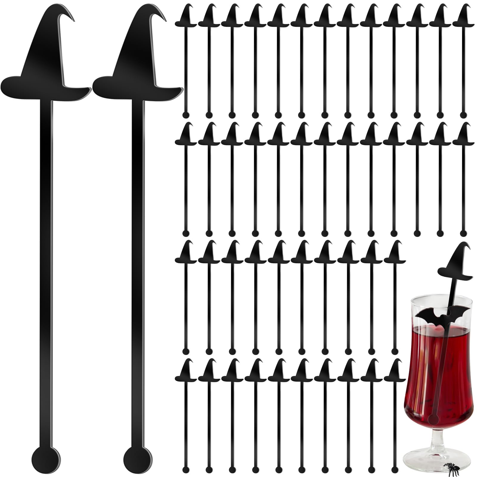 Bâtons de sorcière d'Halloween LemonRoad noir réutilisables pour cocktail et bar x48