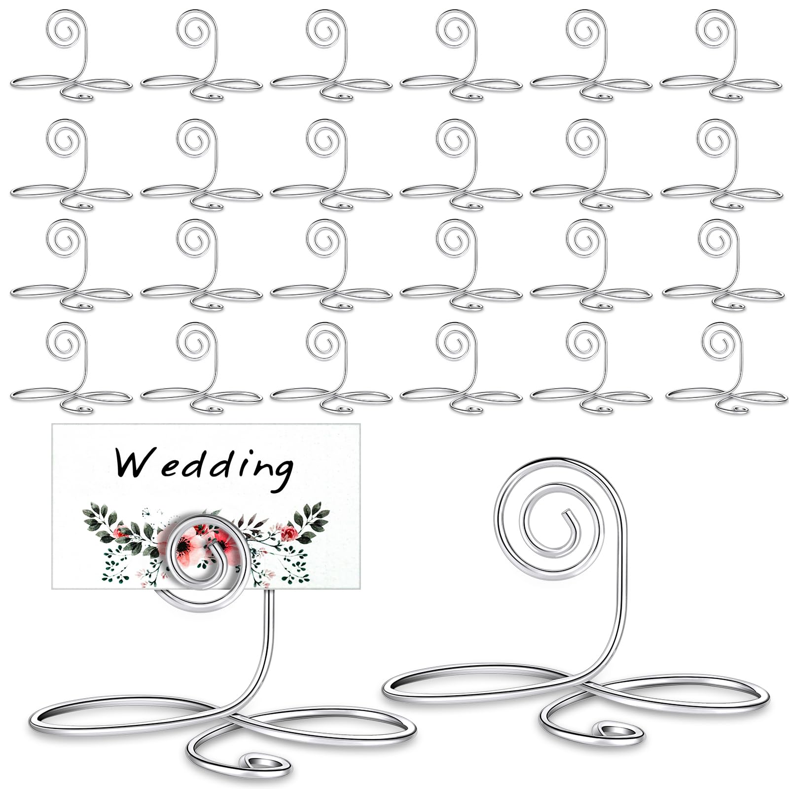 24 Pcs Place Card Holders Table Number Holders Silver Small Card Stands Display Photos Picture Clips Elegant Wire Buffet Labels for Food Dinner Parties Weddings Reception Events
