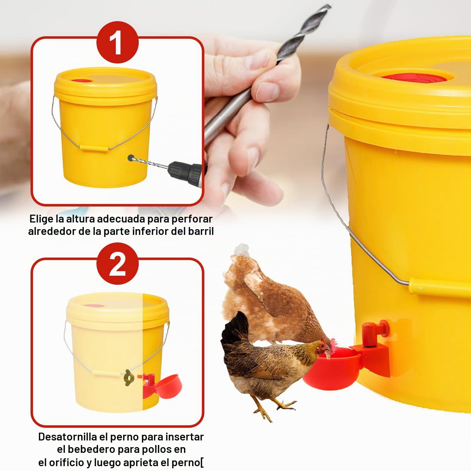 Bebedero Gallinas Automático Bebedero Plástico para Pollo Comedero automático de Pollo Agua para Pollos Automática Kit con Broca para Patos Gansos