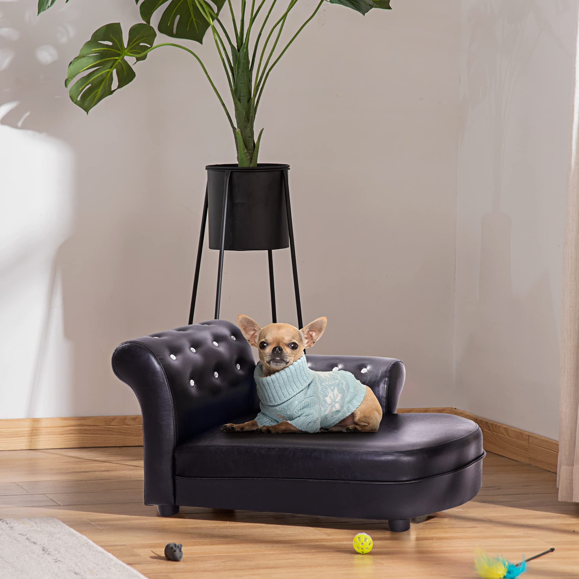 PawHut Divano Chaise Longue Ottomana per Animali, Nero, 82.5x45x41.5cm