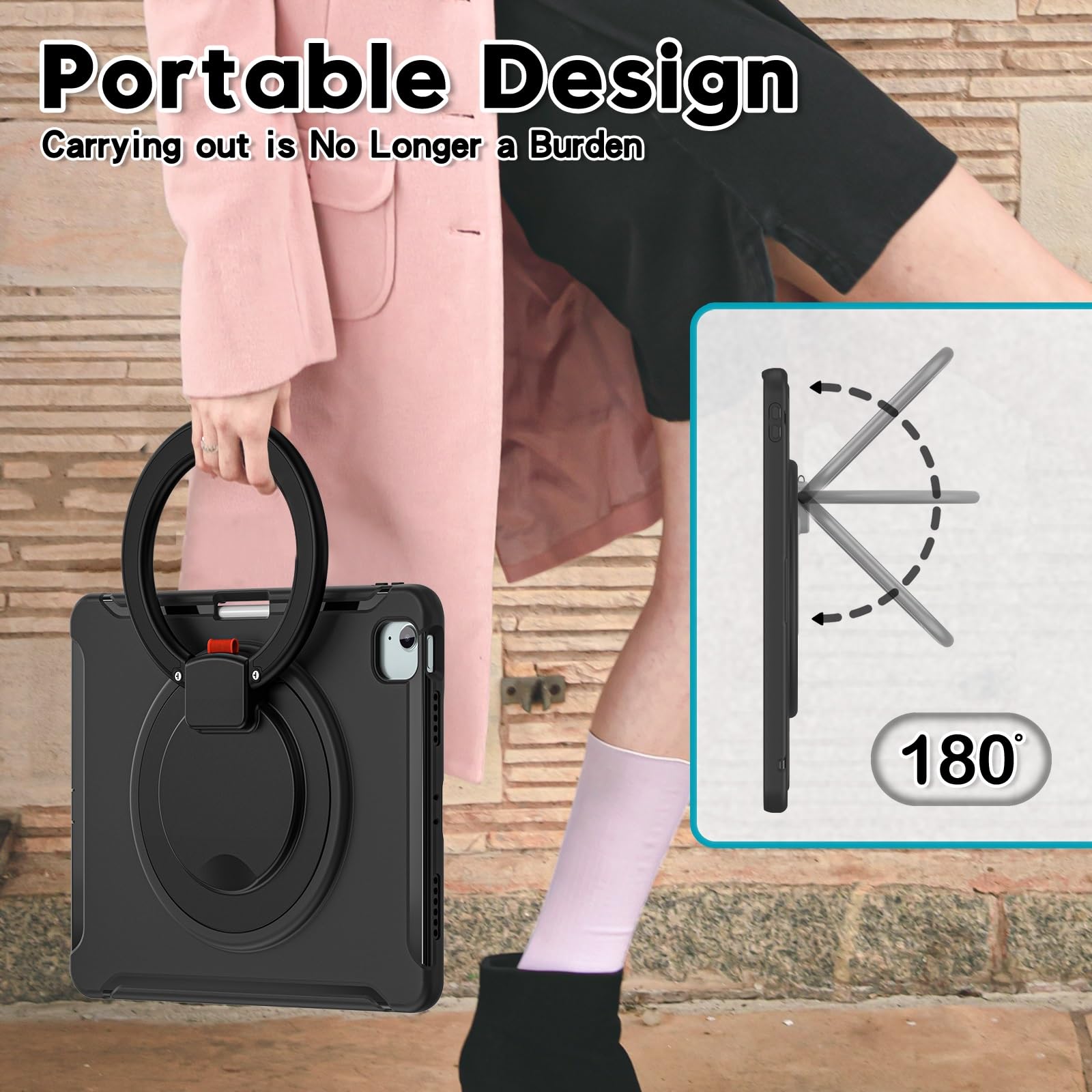 Custodia Robusta for iPad Air 13 pollici Custodia M4 / M3 / M2 (2026/2025/2024), Custodia protettiva antiurto Robusta custodia protettiva for paraurti ibrida con impugnatura, supporto girevole(Siyah)